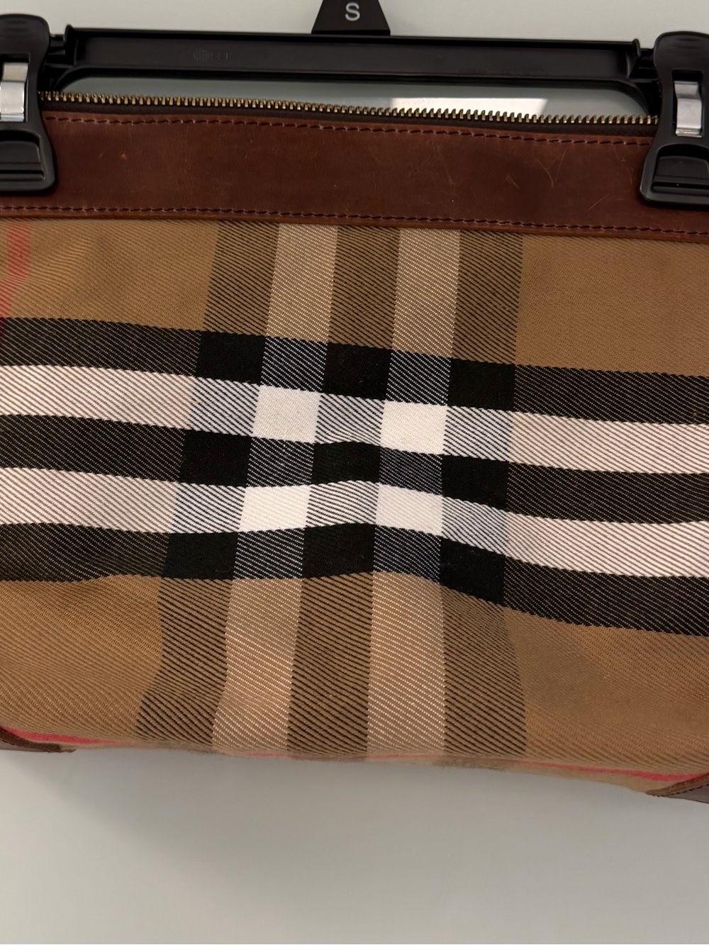 Jack and Chris Classic Check Canvas Pouch with Brown Leather Trim